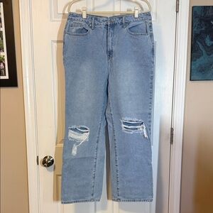 JustFab Sky Blue Ripped Straight Leg Jeans